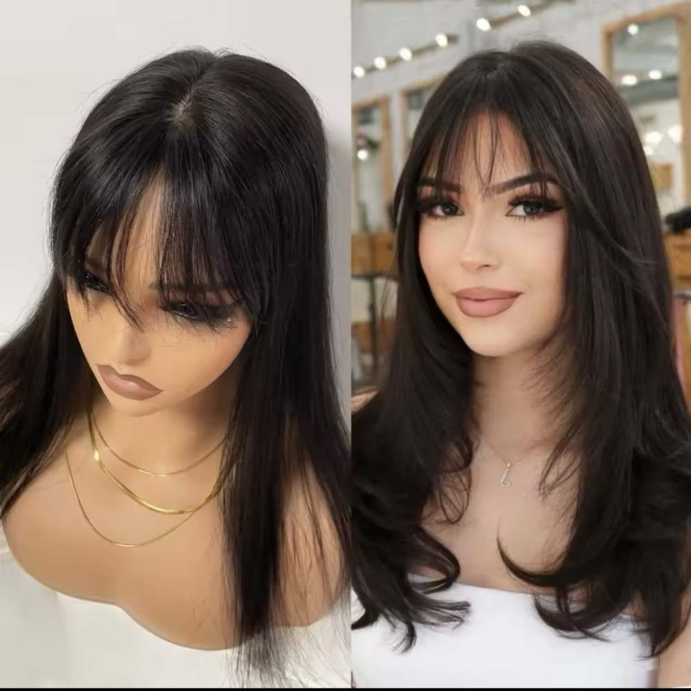 100% human hair bangs wig